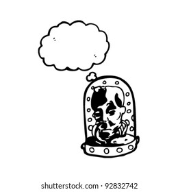 spooky head in jar with thought bubble