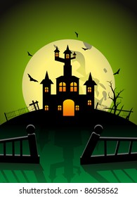 spooky house concept flying bat  illustration for halloween