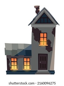 Spooky house. Dark scary house in night. Horror nightmare illustration. Creepy building isolated on white background