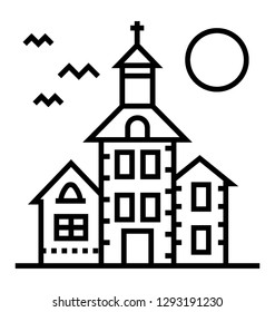 Spooky house of evil line icon 