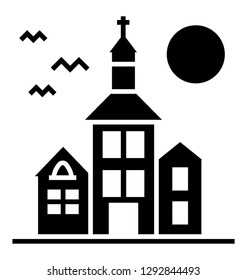 Spooky house of evil solid icon 