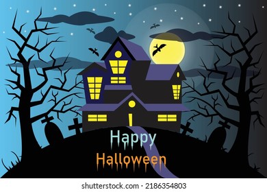 spooky house halloween celebration and full moon