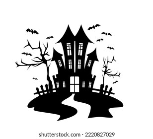 An spooky house whit bats halloween illustrator