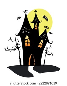 An spooky house whit bats halloween illustrator