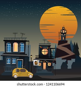 spooky housed in mountains vector illustration