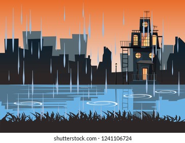 spooky housed at riverside vector illustration