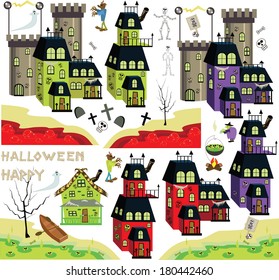 spooky houses and background/Spooky Town/Each piece is saved in a separate layer to create your own spooky scene