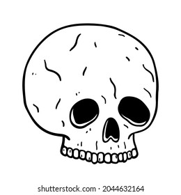 Spooky human skull isolated white background  Creepy   scary face dead man  Hand  drawn vector illustration in doodle style  Perfect for Halloween designs  cards  decorations  logo  