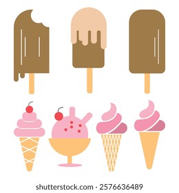 Spooky ice cream vector clip-art set isolated on white. Halloween ice cream illustration, Ice cream cone, cup, rainbow, popsicle. Childrens style ice cream clip art