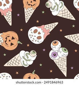 Vector de helado fantasmagórico sin patrón. Halloween trata el fondo.