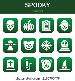 spooky icon set. Vector  illustrations related with Alien, Pumpkin and Tombstone