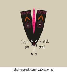 Spooky illustration with cartoon creepy moth. Happy Halloween card, sticker or t-shirt design.