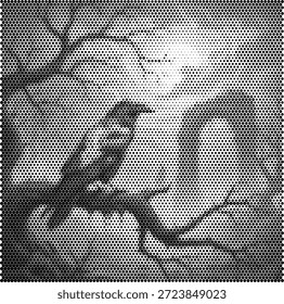 Uma ilustração assustadora de um corvo escuro empoleirado em um galho de árvore torcido. Este design atmosférico evoca sentimentos de mistério, horror e vibrações halloween. Perfeito para cartazes de eventos do dia das bruxas, estampas góticas de vestuário, capas de livros assustadores e marcas temáticas de terror. Ideal para criar um impacto visual escuro e dramático. Arte vetorial de alta qualidade adequada para impressão de tela detalhada.