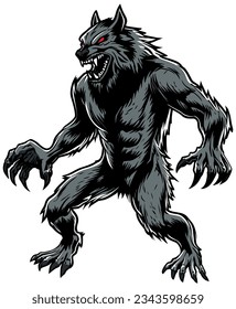 Spooky illustration of fierce werewolf isolated on white background.