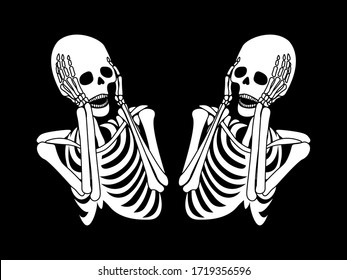 spooky illustration with two screaming skeletons