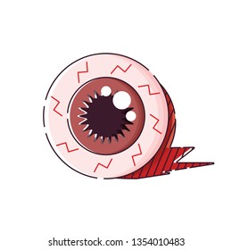 Spooky isolated eyeball. Sticker, patch, badge, pin or tattoo. White background. Flat linear style illustration. Vector.
