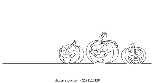 spooky jack o lantern halloween pumpkins set in continuous line drawing style vector illustration