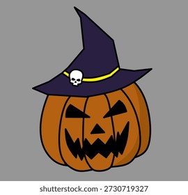 Spooky Jack O Lantern con sombrero de bruja temible diseño de personaje de calabaza de Halloween