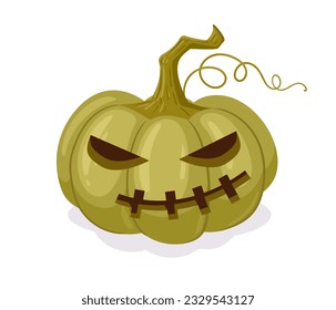 Spooky jack-o-lantern. Cartoon Halloween carved pumpkin, scary holiday pumpkin decoration. Halloween pumpkin face flat vector illustration