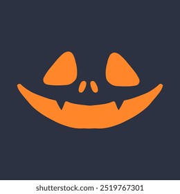 Jack-o-lanterna assustador com um sorriso assustador em laranja brilhante, perfeito para a decoração de Halloween, desenhos misteriosos e celebrações de outono festivas.