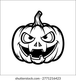 A spooky jack-o-lantern with a menacing grin silhouette