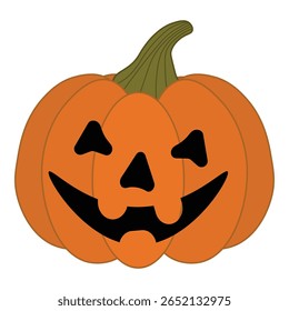 Abóbora de jack-o'-lanterna assustadora com sorriso assustador em estilo de vetor de desenhos animados. Perfeito para convites de festa de Halloween, decorações, projetos assustadores, impressões festivas e arte sazonal.