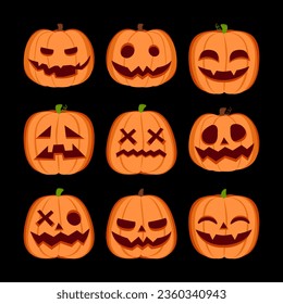 Spooky Jack-o'-Lantern Pumpkin Set for Halloween : Dive into the spooky spirit of Halloween with this set of pumpkin collection. These jack-o'-lanterns come to life with a range of expressions.