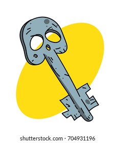 Spooky key cartoon hand drawn image. Original colorful artwork, comic childish style drawing.