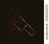 A spooky knife dripping with blood. Neon Bloody Knife. Murder, criminal, kitchen knife. Murder weapon. Crime and murder. Meat cutting. Chilling atmosphere. Horror-themed. Haunted scenes. Eerie visual.