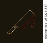 A spooky knife dripping with blood. Neon Bloody Knife. Murder, criminal, kitchen knife. Murder weapon. Crime and murder. Meat cutting. Chilling atmosphere. Horror-themed. Haunted scenes. Eerie visual.