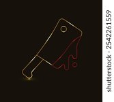 A spooky knife dripping with blood. Neon Bloody Knife. Murder, criminal, kitchen knife. Murder weapon. Crime and murder. Meat cutting. Chilling atmosphere. Horror-themed. Haunted scenes. Eerie visual.