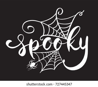 Spooky lettering with spider web for banner, poster, greeting card, party invitation. Isolated illustration.