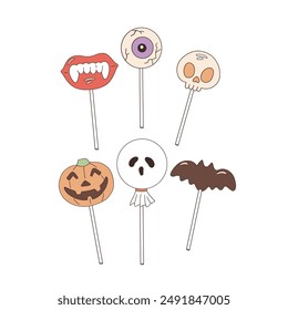 Spooky lollipop vector clip-art set isolated on white. Halloween candy illustration 