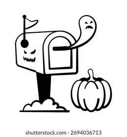 Spooky mailbox doodle style icon isolated on white background