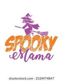 Spooky Mama Camiseta de Vector de Halloween, Feliz Halloween Calabaza Horror Crary Girl Diseño de vestuario