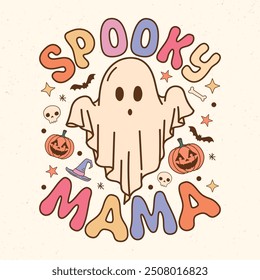 Spooky Mama - Retro Groovy Halloween t shirt design, vector graphic