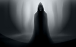 Spooky Man In Cloak Halloween Forest Scene Editable Vector
