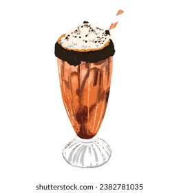 Spooky milkshake with white background, vector illustration, food drawing, halloween