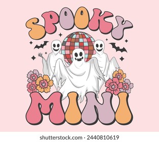 Spooky mini retro T-shirt, retro Halloween Shirt, Spooky Season, Fantasma calabaza T-shirt, Halloween de moda, hippie Halloween, Ghouls T-shirt, archivo de corte para Cricut y silueta