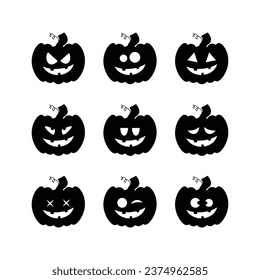 Spooky Minimalism: Flat Vector Black and White Halloween Pumpkin Silhouettes