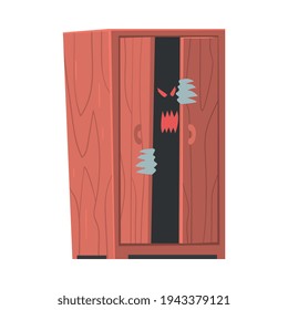 Spooky Monster or Ghost as Grotesque Creature with Terrifying Appearance Sitting in Wardrobe Vector Illustration
