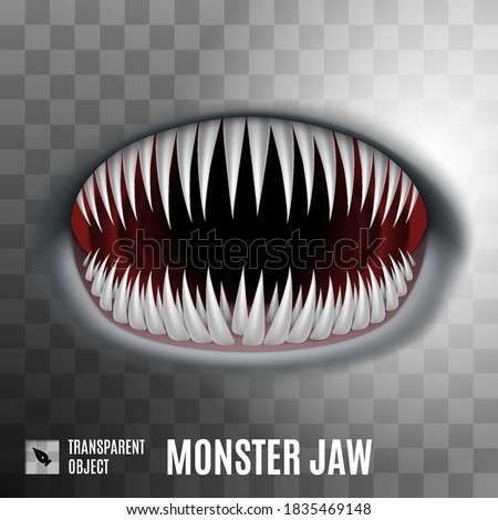 Spooky Monster Jaw Isolated on Transparent Background. Horror background for Halloween concept