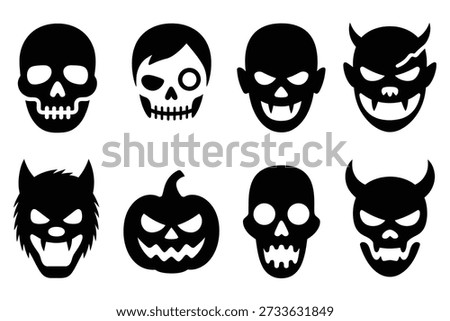 Spooky monster and skull icons vampire werewolf