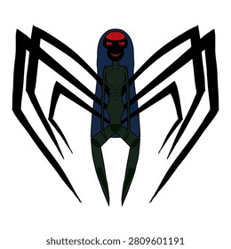 Spooky monster spider character with sharp legs vector.