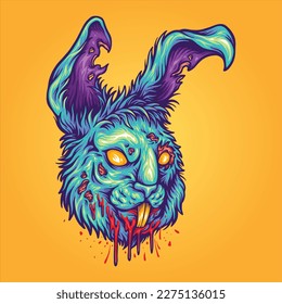 Spooky monster zombie bunny head logo cartoon illustrations vector for your work logo  merchandise t  shirt  stickers   label designs  poster  greeting cards advertising business company brands