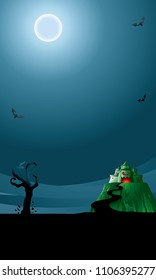 Spooky mood background with a moon, castle and a monster's hand.