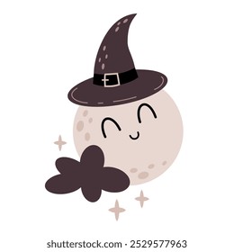 Spooky moon clipart. Cute Halloween night element. Vector illustration in flat style