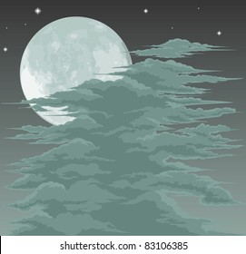 A spooky moon lit sky background with fog clouds