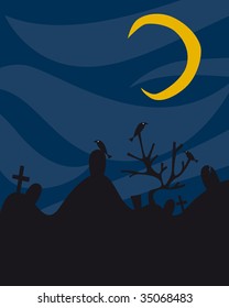 Spooky Moonlit Night in a Graveyard
