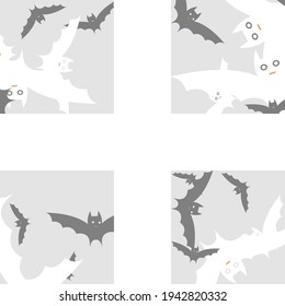 Spooky Motion Chaos Grey Modern Style Background. Attack Retro Black Print Art Flying Bats Fabrics. Light Funny Creepy Bats Vector Illustration. Orange Silver Scary White Halloween Modern Design.